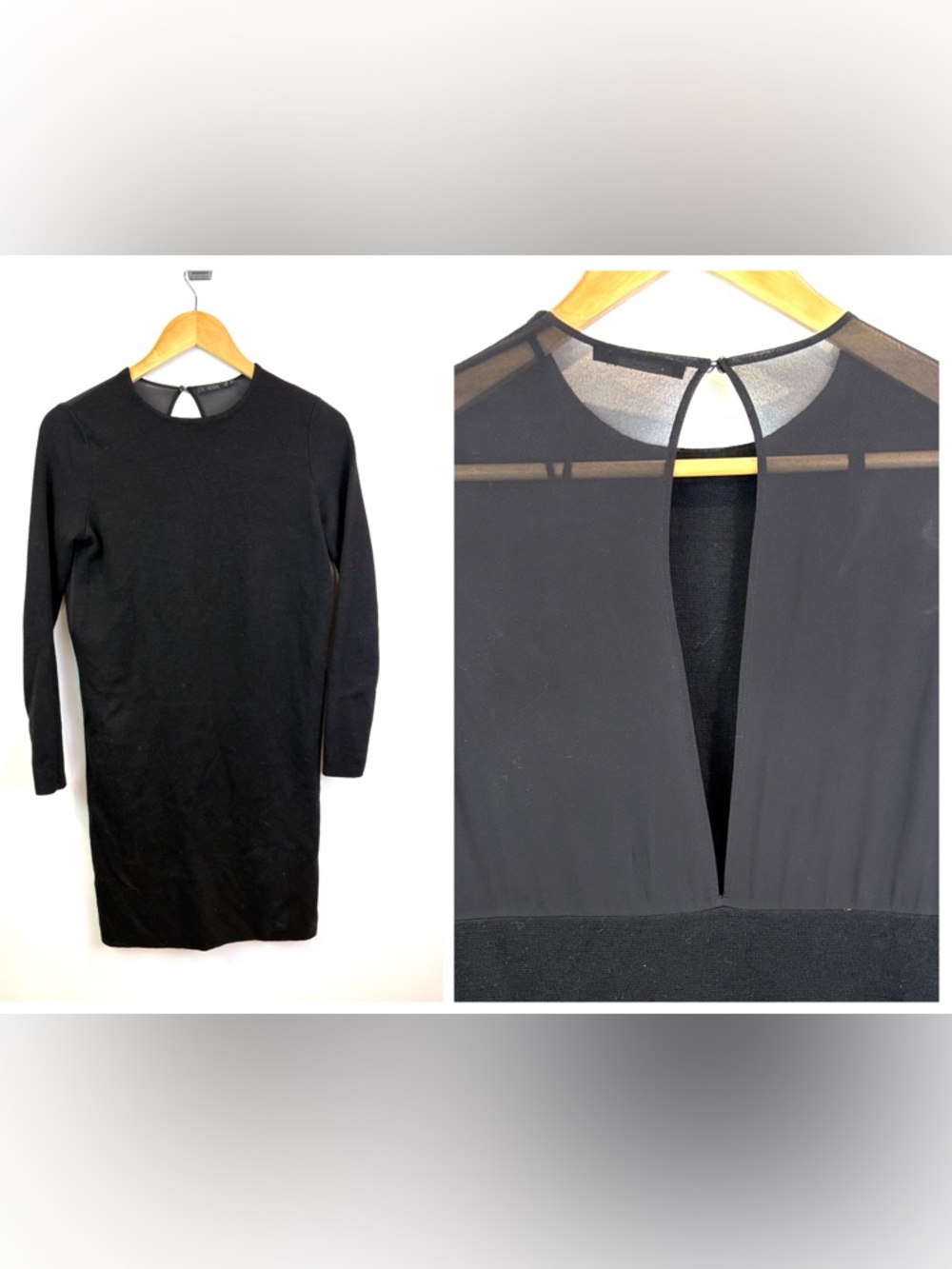 COS 100% merino wool Black Long-Sleeve knit Dress with sheer back size XS